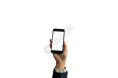 手持智能手机 在白色背景摄影网络屏幕技术互联网空白社会电子广告商业图片