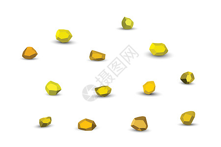 卡通黄色石头 岩石等距集 五颜六色的巨石天然积木形状的墙石  3d 平面隔离插图 矢量合集图片