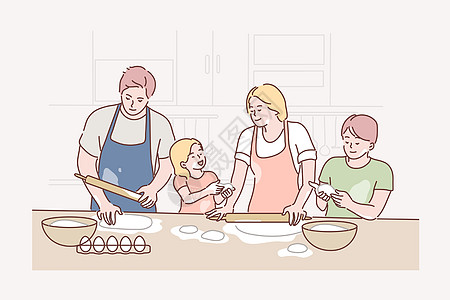 家庭娱乐烹饪父亲母亲童年概念图片