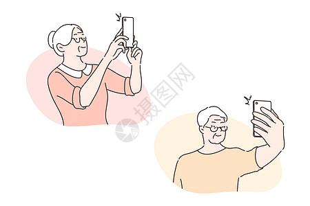 浴室照片老年人采取自拍社交媒体设置概念插画