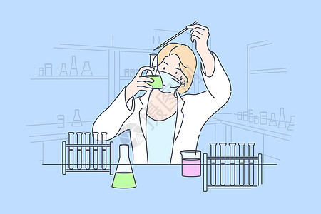 科学化学实验概念技术化学品女孩测试医生疾病生物学科学家女性液体图片