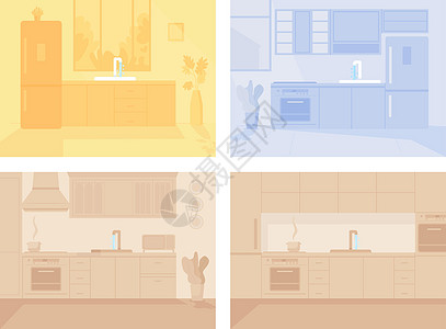 当代单色厨房平面彩色矢量它制作图案图片