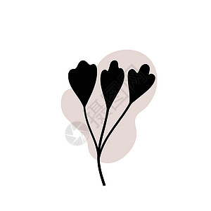 带有抽象圆点的分支 艺术花卉简约印花 一种植物的孤立黑色剪影 带有柔和的水滴 现代水彩形状与墨水 blob 矢量元素纺织品印迹天图片