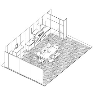 在白色背景隔绝的厨房内部等高线 等距视图 它制作图案矢量图片