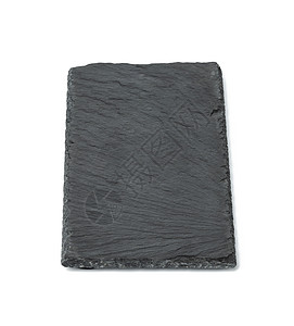白色背景上孤立的长方形黑板石板 用于供餐用的用具花岗岩黑色材料餐厅岩石盘子矿物木板托盘食物图片