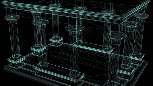 3d 插图-埃及宫殿充满了黑色背景上线框的柱子图片