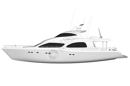 孤立在白色背景上的白色游艇模型 侧面图  3D 它制作图案矢量假期血管海浪巡航草图海洋运输奢华甲板插图图片