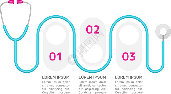 医疗保险信息图表设计模板 医疗帮助 带有空白复制空间的抽象矢量信息图 具有 3 个步骤序列的教学图形 可视化数据呈现图片