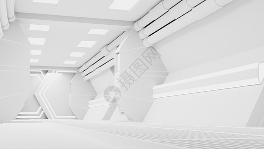 是一个股票动态图形视频 显示了移动的宇宙飞船的内部  3D渲染运输金属人行道车站飞船3d大厅技术旅行地面图片