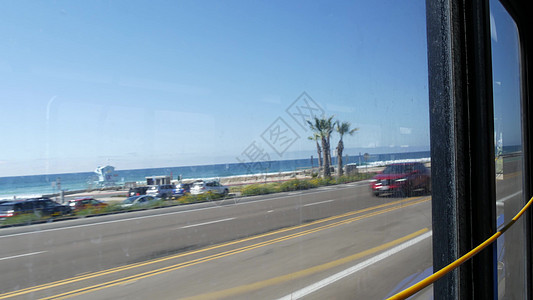 公共汽车窗口 太平洋海岸高速公路 高速公路 101 美国加利福尼亚州 沿夏季海洋或大海的公路旅行海岸绳索沿岸视角假期窗户路线运输图片