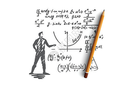 数学教育科学学校的学习理念 手绘孤立的矢量图表几何学技术学生绘画方程草图数字插图大学图片