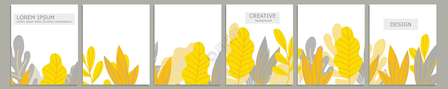 一组矢量封面笔记本设计 抽象花卉模板设计与黄色叶子在白色背景为笔记本小册子  Prin 的规划师和日记封面主义者目录广告树叶文件背景图片