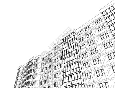 一栋九层楼的房子的线框 由黑色线条隔离在白色背景上 底视图  3D 它制作图案矢量艺术城市收藏插图住宅抵押不动产中风商业投资图片