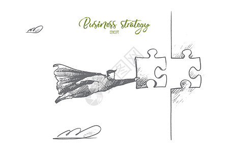 业务战略概念 手绘孤立的矢量天空成功商业男性送货速度创造力英雄领导者力量图片