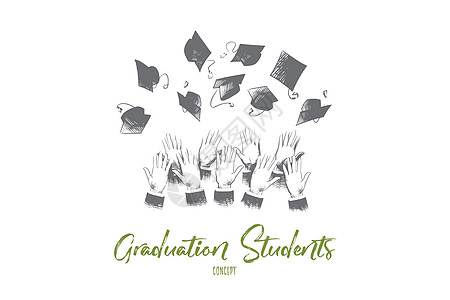 毕业学生的概念 手绘孤立的矢量学院成就毕业典礼仪式刻字学校帽子喜悦草图研究生图片