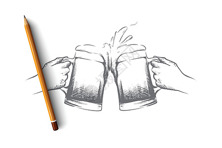 十月节概念 手绘孤立的矢量盛宴庆典液体绘画刻字干杯啤酒厂杯子酒吧饮料图片