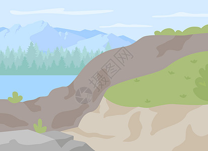 用于徒步旅行的岩石高地平面彩色矢量它制作图案图片