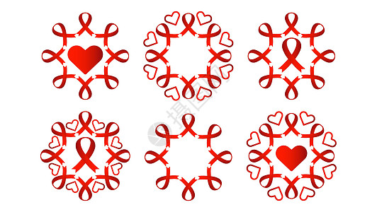 艾滋病红丝带设计系列 带心形设计的红丝带志愿者组织女性社区横幅插图治愈活动幸存者生活图片