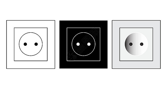 电源插座图标 电气符号或标志 家用电器设备的简单平面设计 孤立在白色背景上的矢量图解 剪影颜色和轮廓图片