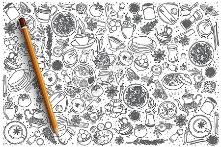 手绘印度食物设置背景图片