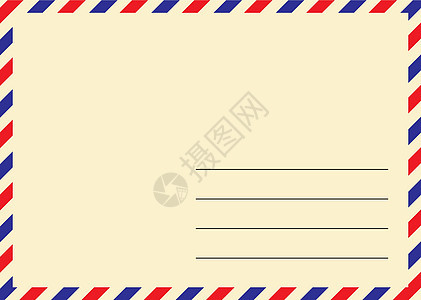 航空信封 带有红色和蓝色斜条纹的旧黄色明信片 带有空地址空间的矢量插图模板图片