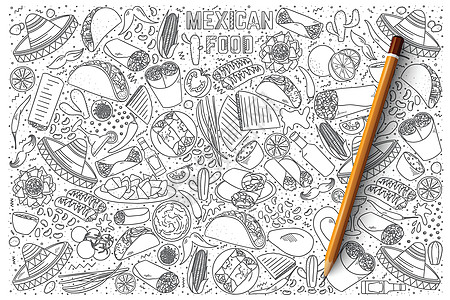 炸手写毛笔字墨西哥食物涂鸦矢量 se设计图片