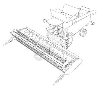 从白色背景上孤立的黑色线条中结合收割机轮廓 等距视图  3D 它制作图案矢量土地农业农场工作拖拉机工具插图收获推土机涂鸦图片