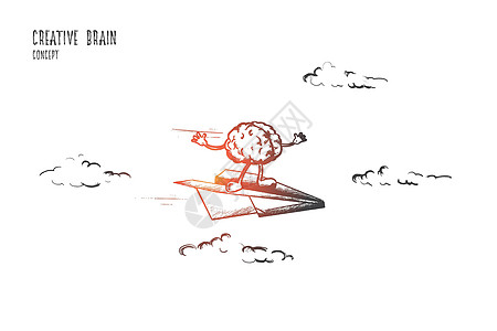 创造性的大脑概念 手绘孤立的矢量工程师刻字思考创造力艺术飞行机械科学工程思维图片