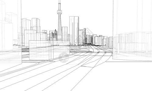 3d 城市景观 建筑物和道路摩天大楼草图天际框架房子建筑办公室艺术技术工程图片