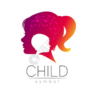 在向量中的儿童女孩紫色标识 剪影轮廓人体头部 的概念标志 模板符号现代设计商业治疗自闭症家庭艺术教育幼儿园学院插图学校图片