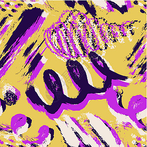 手绘抽象垃圾矢量无缝模式 用墨水画的背景 黄色粉色紫色白色 适合儿童青少年的农庄和学校风格 明亮的夏日墙纸包装纸孩子织物纺织品插图片