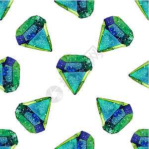 钻石晶体的矢量水彩插图无缝模式 石头宝石背景 可用于纺织品设计壁纸 画笔绘图元素 宝石质地锆石蓝色绘画水晶立方体墙纸水彩画艺术品图片
