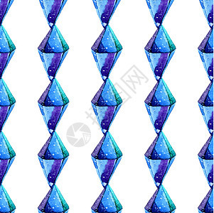 钻石晶体的矢量水彩插图无缝模式 石头宝石背景 可用于纺织品设计壁纸 画笔绘图元素 宝石质地椭圆形绘画蓝色立方体艺术艺术品墙纸水晶图片