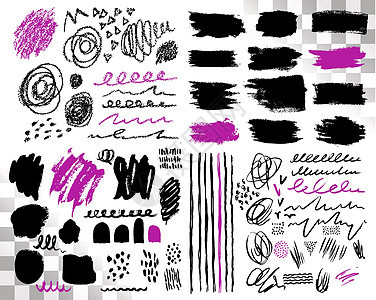 向量组的画笔压克力描边 白色背景上的黑色紫罗兰色 手绘田庄元素 水墨画 肮脏的艺术设计 文本引用信息公司名称的位置图片