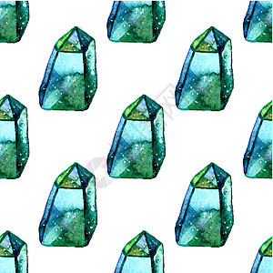 钻石晶体的矢量水彩插图无缝模式 石头宝石背景 可用于纺织品设计壁纸 画笔绘图元素 宝石质地绘画椭圆形水彩画蓝晶墙纸多边形艺术蓝色图片
