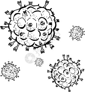 在白色背景上分离出的矢量黑色素描 HIV 医学治疗中的微生物 细菌疾病元素 医学概念的手绘细菌帮助医院药片药物制药药店生物学处方图片