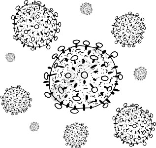 在白色背景上分离出的矢量黑色素描 HIV 医学治疗中的微生物 细菌疾病元素 医学概念的手绘细菌药店医生显微镜疼痛制药药物植物生物图片