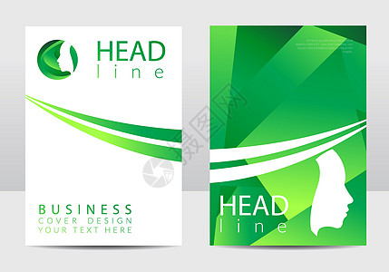 现代封面设计模板 配置文件 人脸 创意风格 在向量中的标识 设计理念 孤立在白色背景上的绿色 商业网络打印卡品牌的符号图片