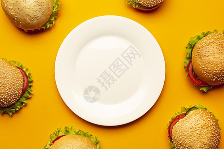 用空盘子铺平汉堡 高品质照片图片