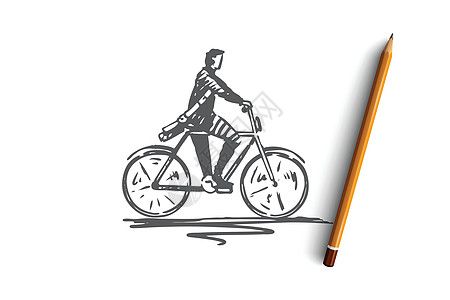 骑自行车的人的自行车角色动作概念 手绘孤立的矢量成人行动速度运动员运动锻炼闲暇车轮草图插图图片