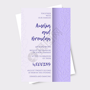 矢量图的婚礼请柬模板与紫罗兰色薰衣草 柔和色彩的明信片图片