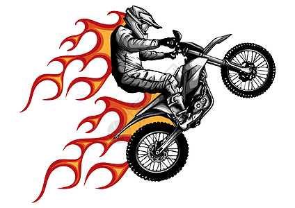 摩托车与火和火焰矢量图热情运输艺术速度岩石自行车运动烧伤文化发动机图片