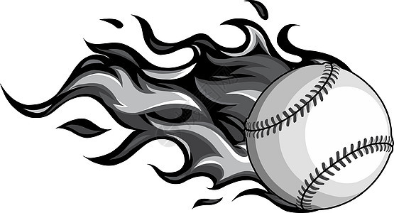 单色棒球与火焰在白色背景矢量它制作图案图片
