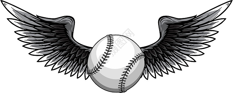 带翼的棒球单色矢量图图片