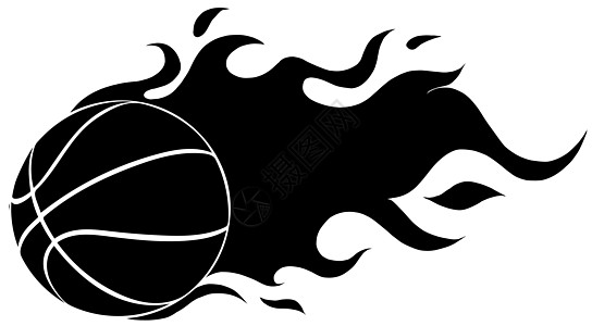 黑色剪影 篮球球与火焰 在白色背景上图片