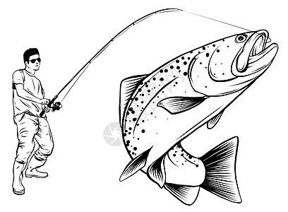 矢量的钓鱼设计 渔夫在波浪中抓船卷轴插图蓝色男人乐趣垂钓者爱好漂浮闲暇运动图片