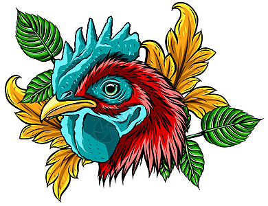 树枝头鸡公鸡头吉祥物矢量图设计团队家禽羽毛农业插图荒野动物大学卡通片母鸡插画