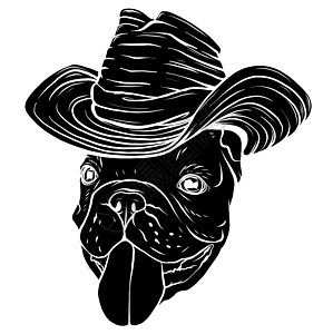 黑色剪影哈巴狗在牛仔的帽子矢量图图形图片