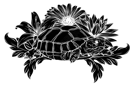 丛林矢量图中的黑色剪影陆龟制作图案图片