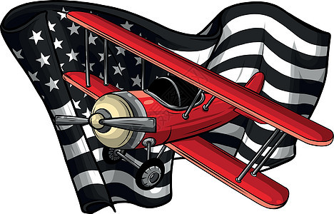 矢量图卡通飞机与美国 fla航天插图卡通片喷射引擎红色旗帜航空车辆运输背景图片